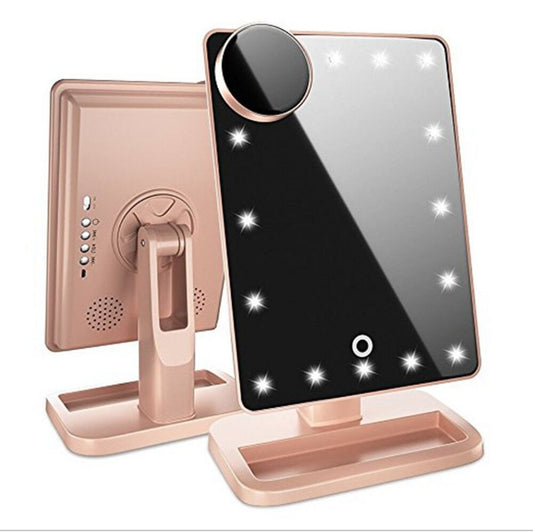 Touch Screen Makeup Mirror, 20 LED Lights and Bluetooth Speaker with 10X Magnifying Mirror